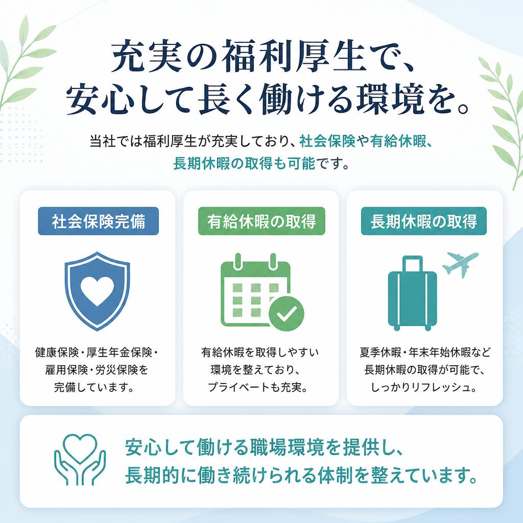 充実の福利厚生 - 安心して働ける職場