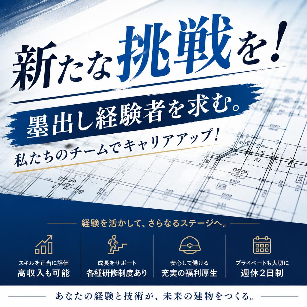 新たな挑戦を！墨出し経験者を求む。私たちのチームでキャリアアップ！