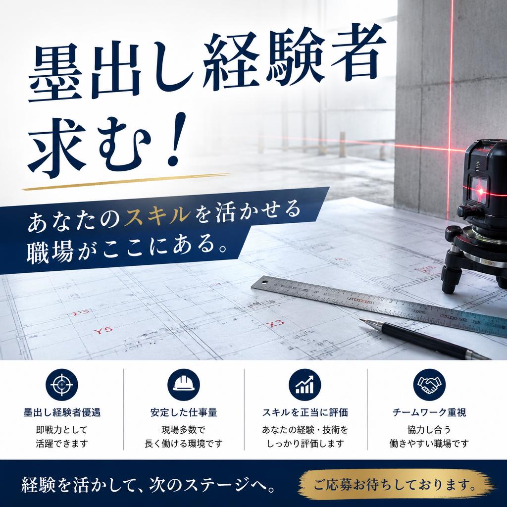 墨出し経験者求む！あなたのスキルを活かせる職場がここにある。
