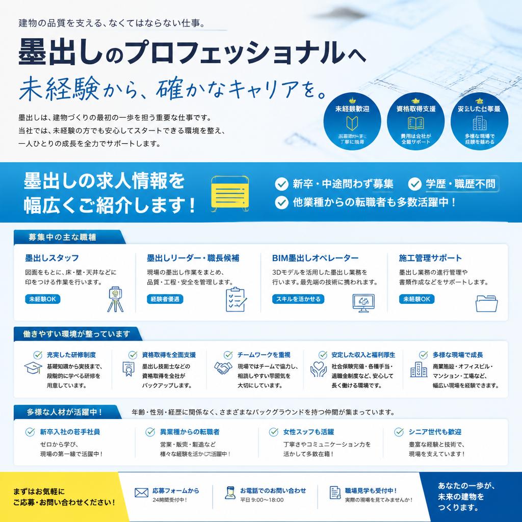 多様な求人が揃う墨出し業界