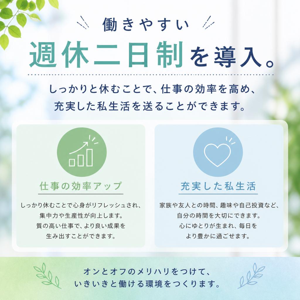 週休二日制でプライベートも充実