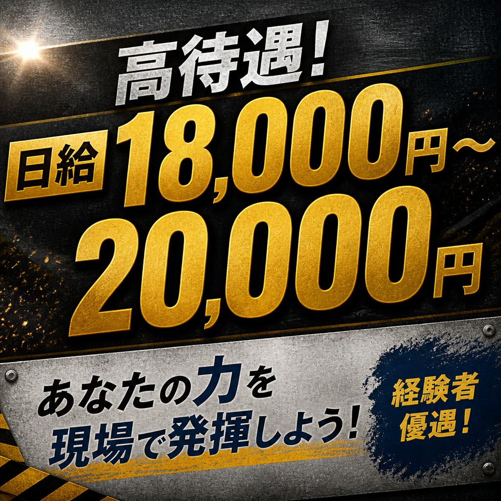 日給18,000円～20,000円の高待遇！あなたの力を現場で発揮しよう！
