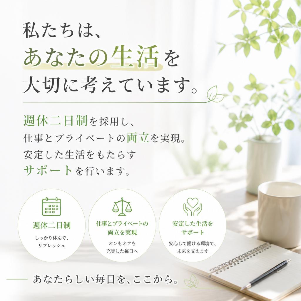 週休二日制で働きやすい！