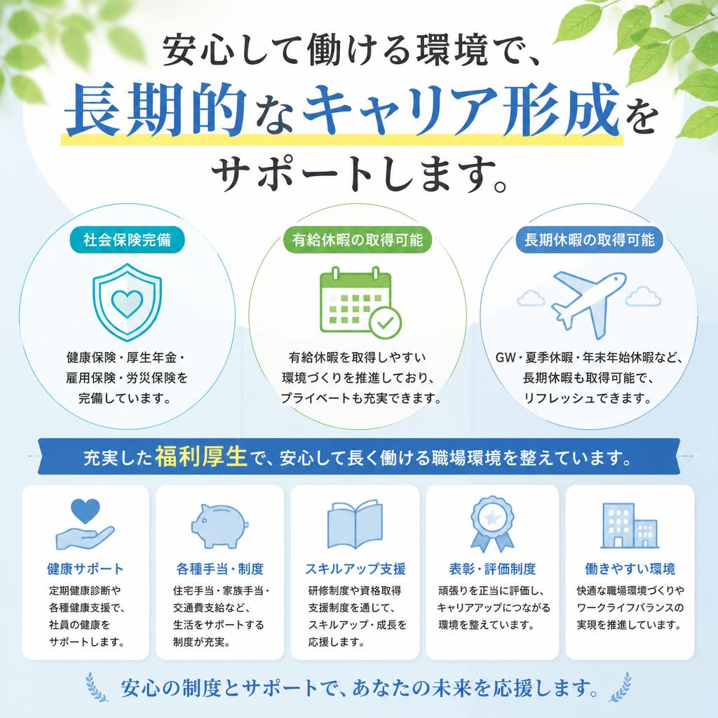 充実した福利厚生と安心のサポート！