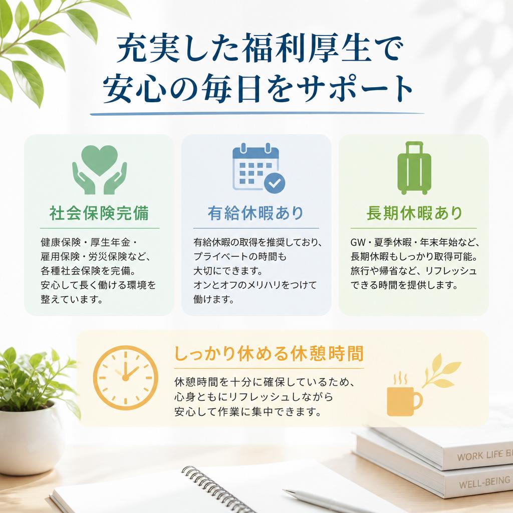 充実した福利厚生で安心して働ける