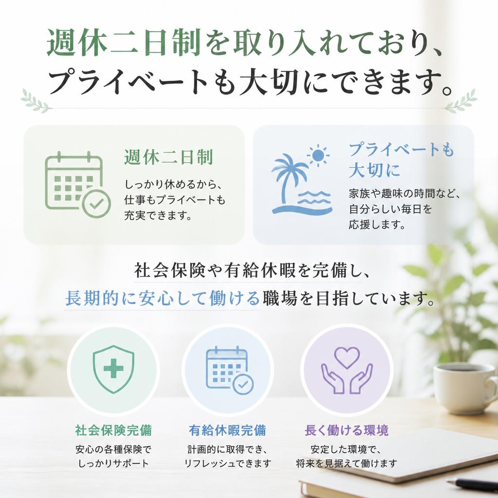 充実した福利厚生で安心して働ける