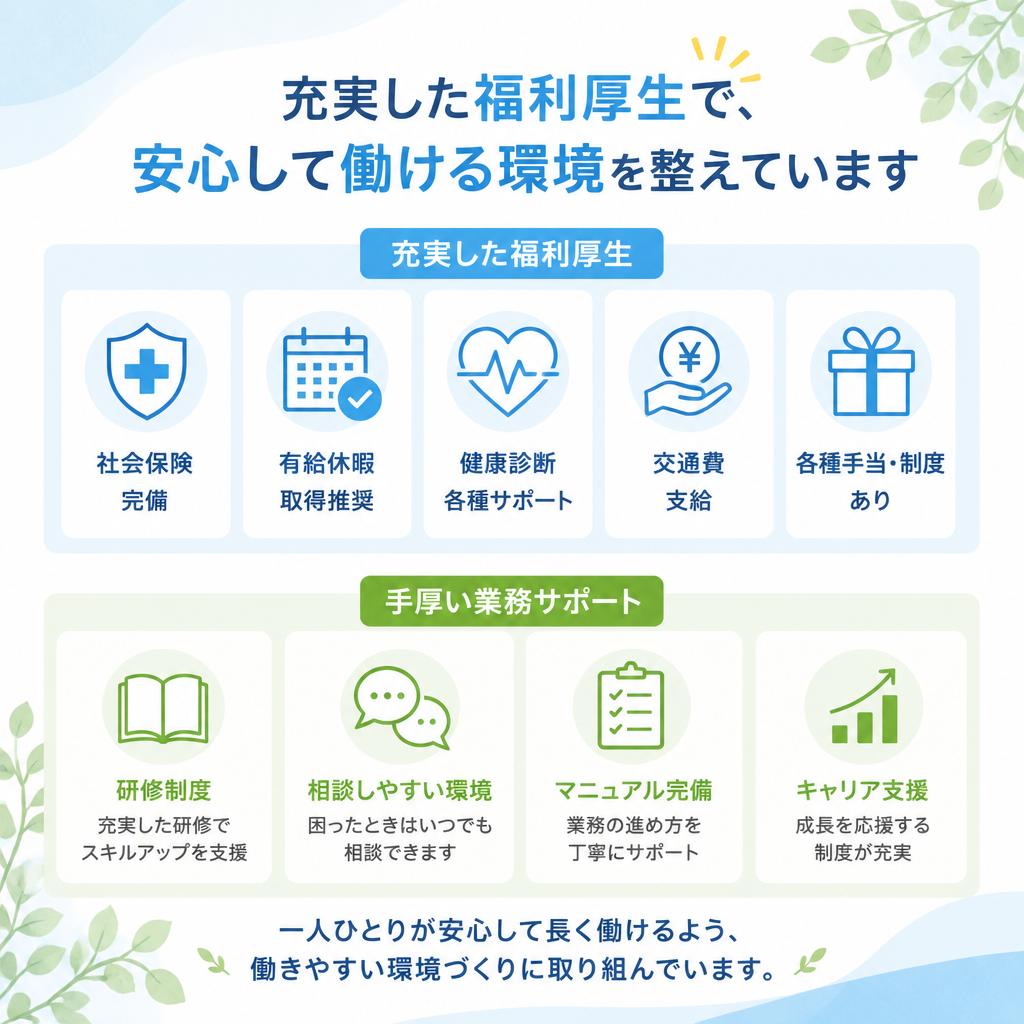 安心の福利厚生とサポート体制。