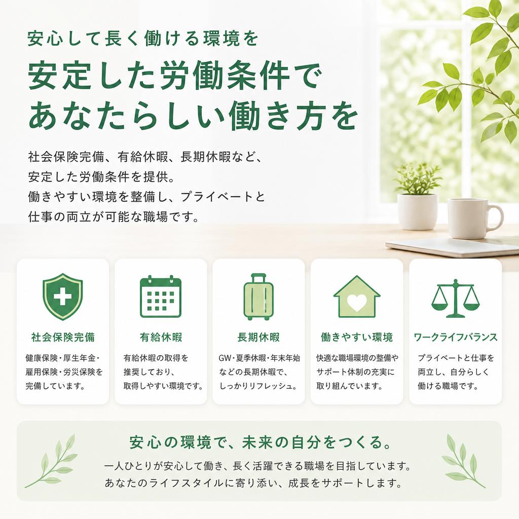 安心の就業環境と福利厚生