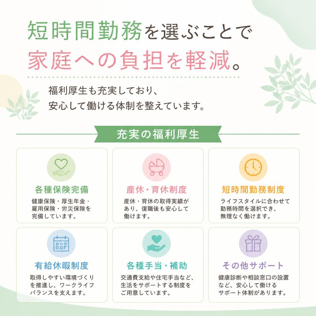 短時間勤務で安心、充実した福利厚生