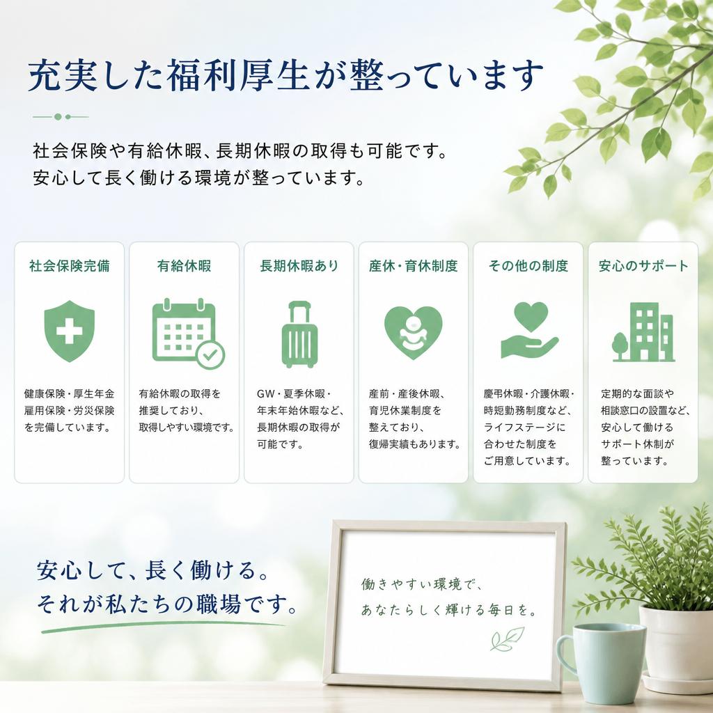 手厚い福利厚生で安心の働き方