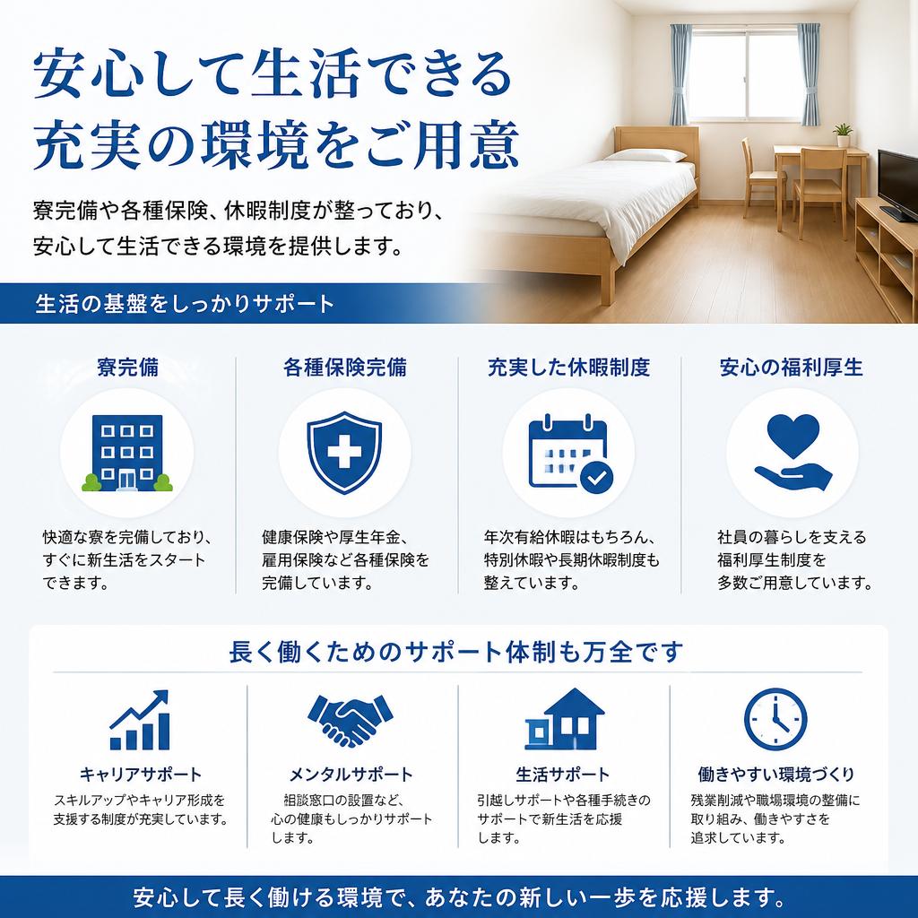 充実の福利厚生で安心の生活をサポート