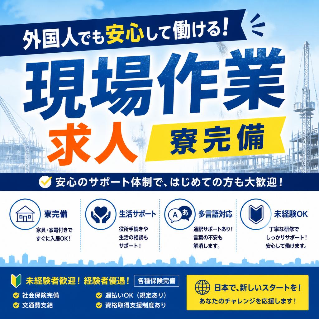 外国人でも安心して働ける！寮完備の現場作業求人