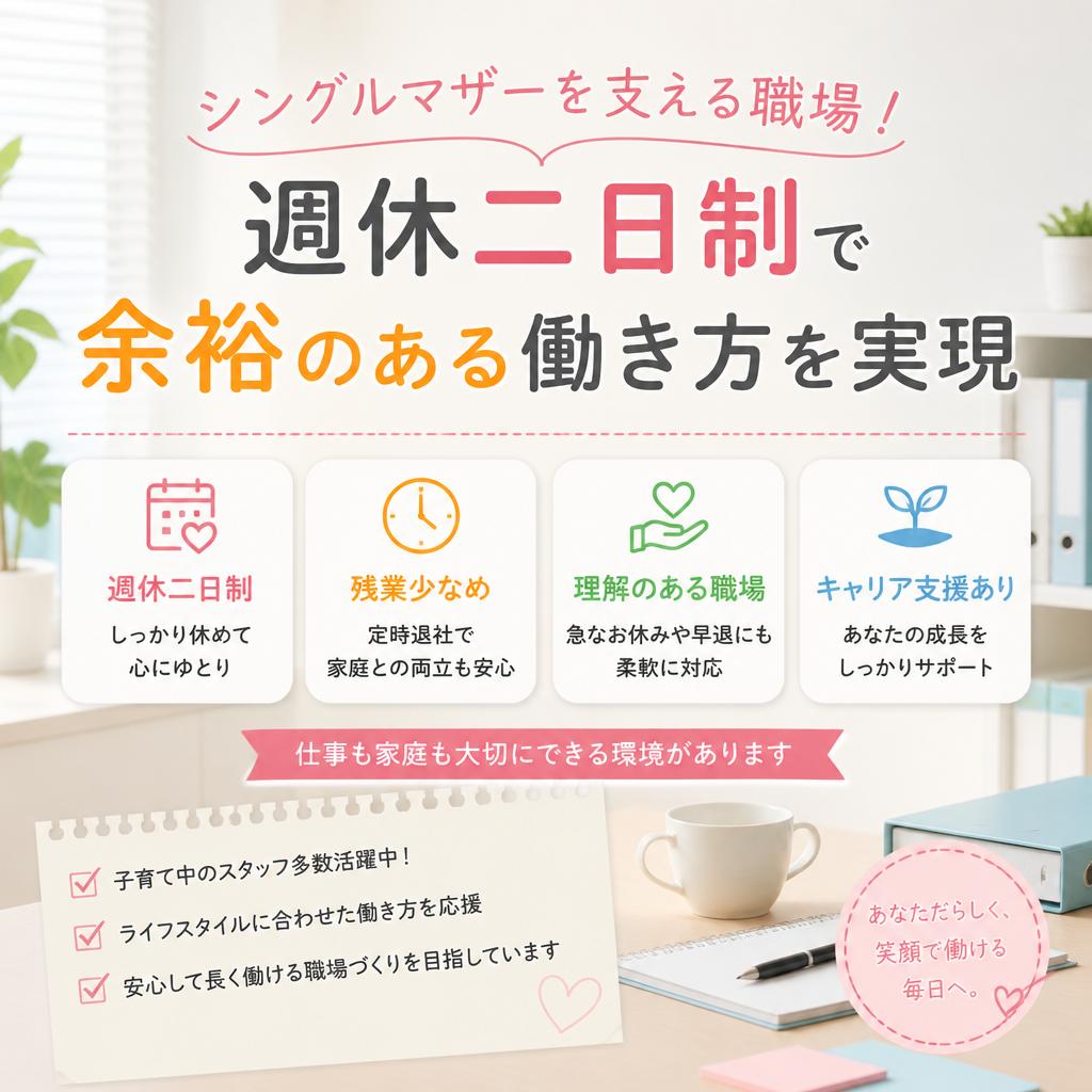 シングルマザーを支える職場！週休二日制で余裕のある働き方を実現