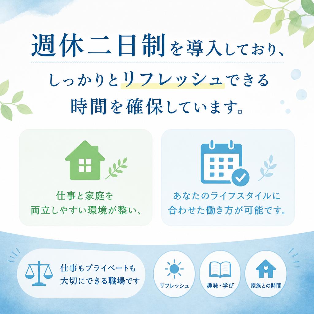 週休二日制でプライベートも充実