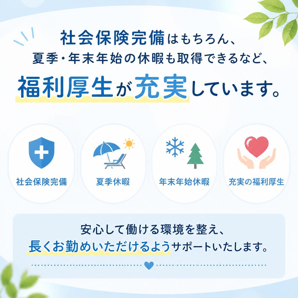 充実した福利厚生と社会保険完備