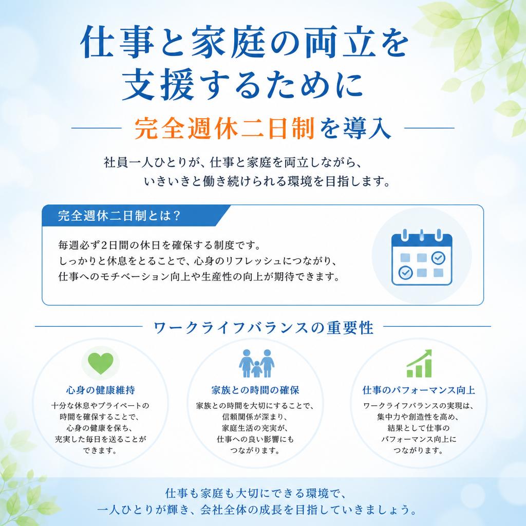 完全週休二日制でプライベートも充実