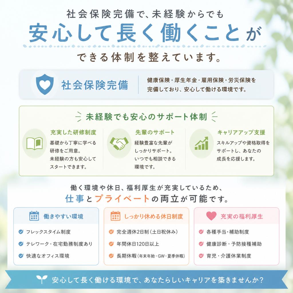 充実した福利厚生で安心して働ける