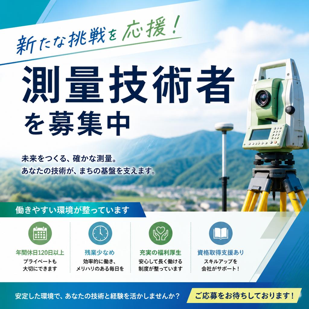 新たな挑戦を応援！働きやすい環境で測量技術者を募集中