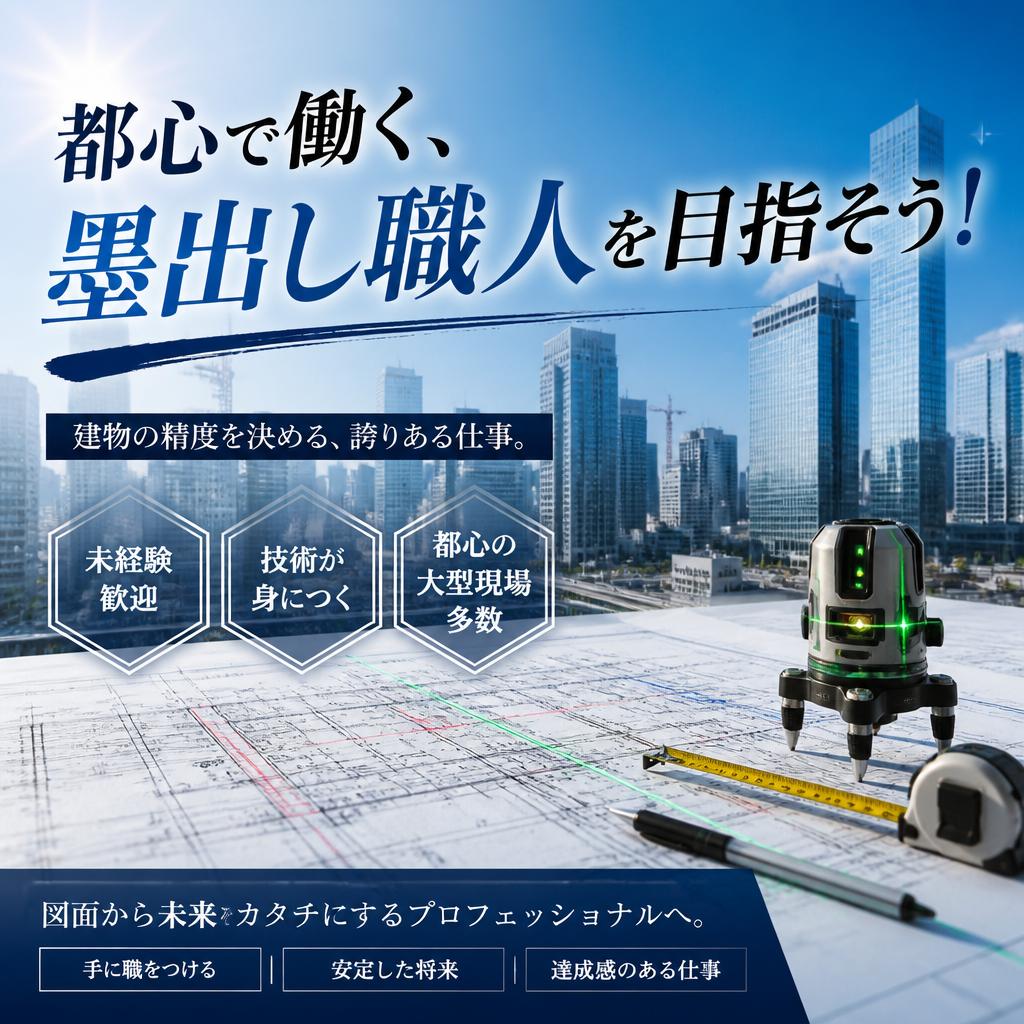 都心で働く、墨出し職人を目指そう！