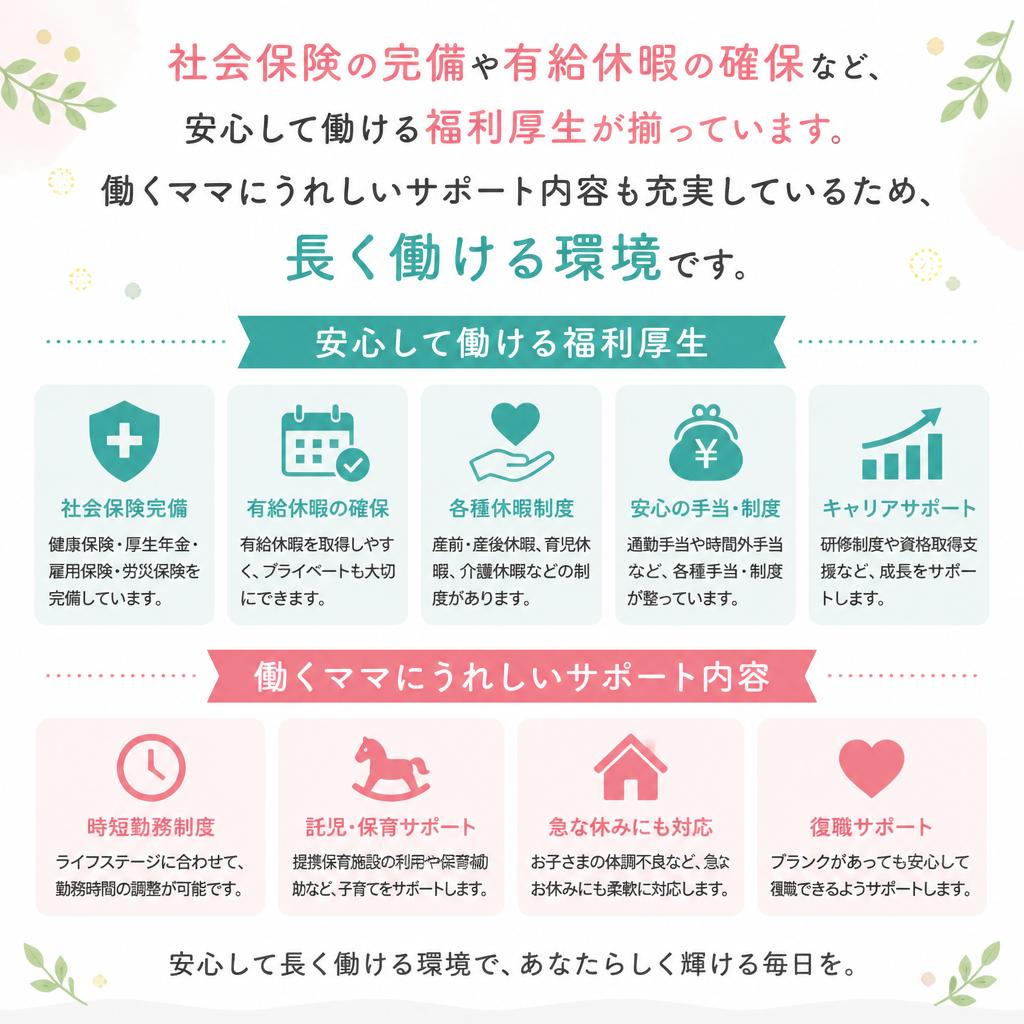 充実した福利厚生で安心して働ける
