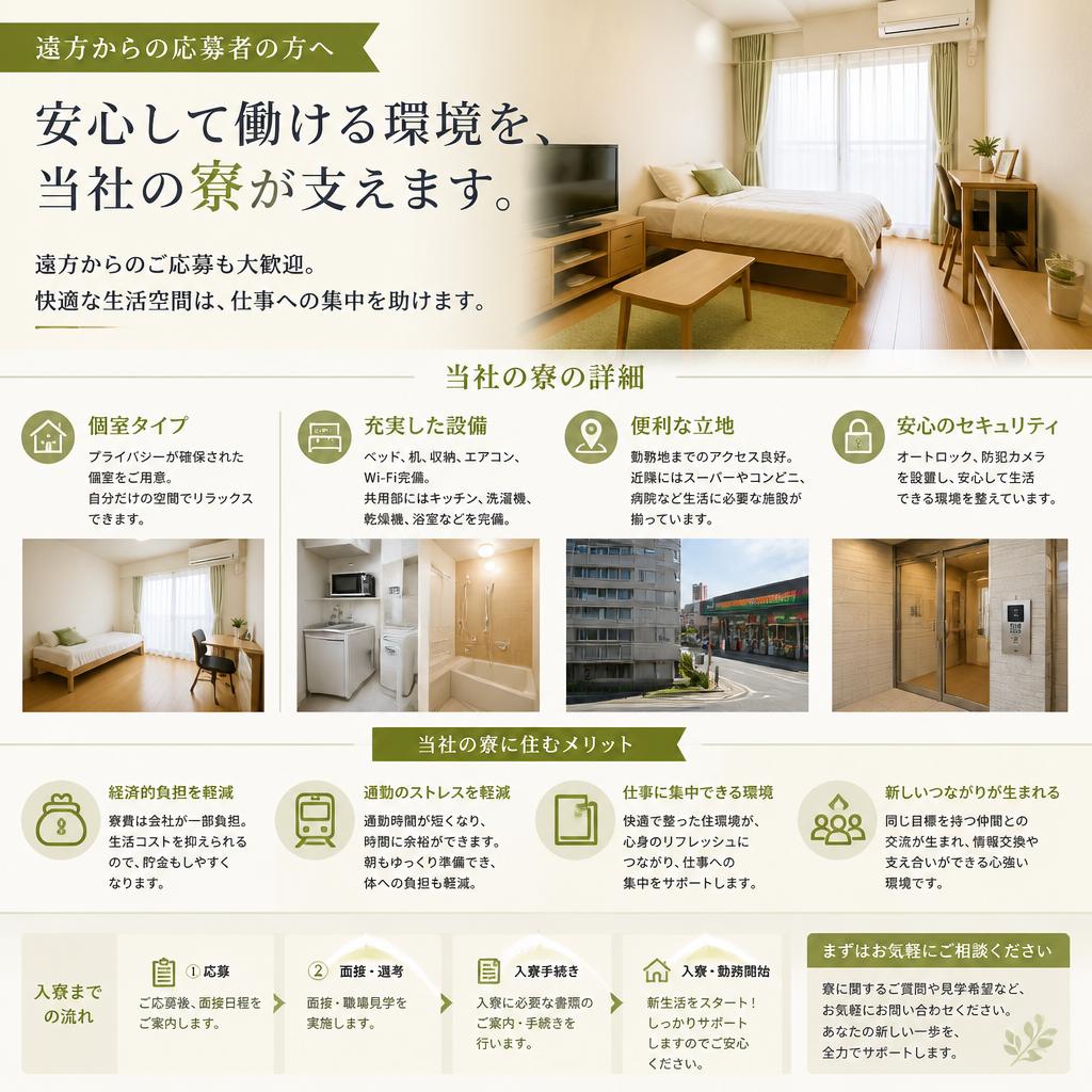 安心の寮完備 - 新しい生活を支える