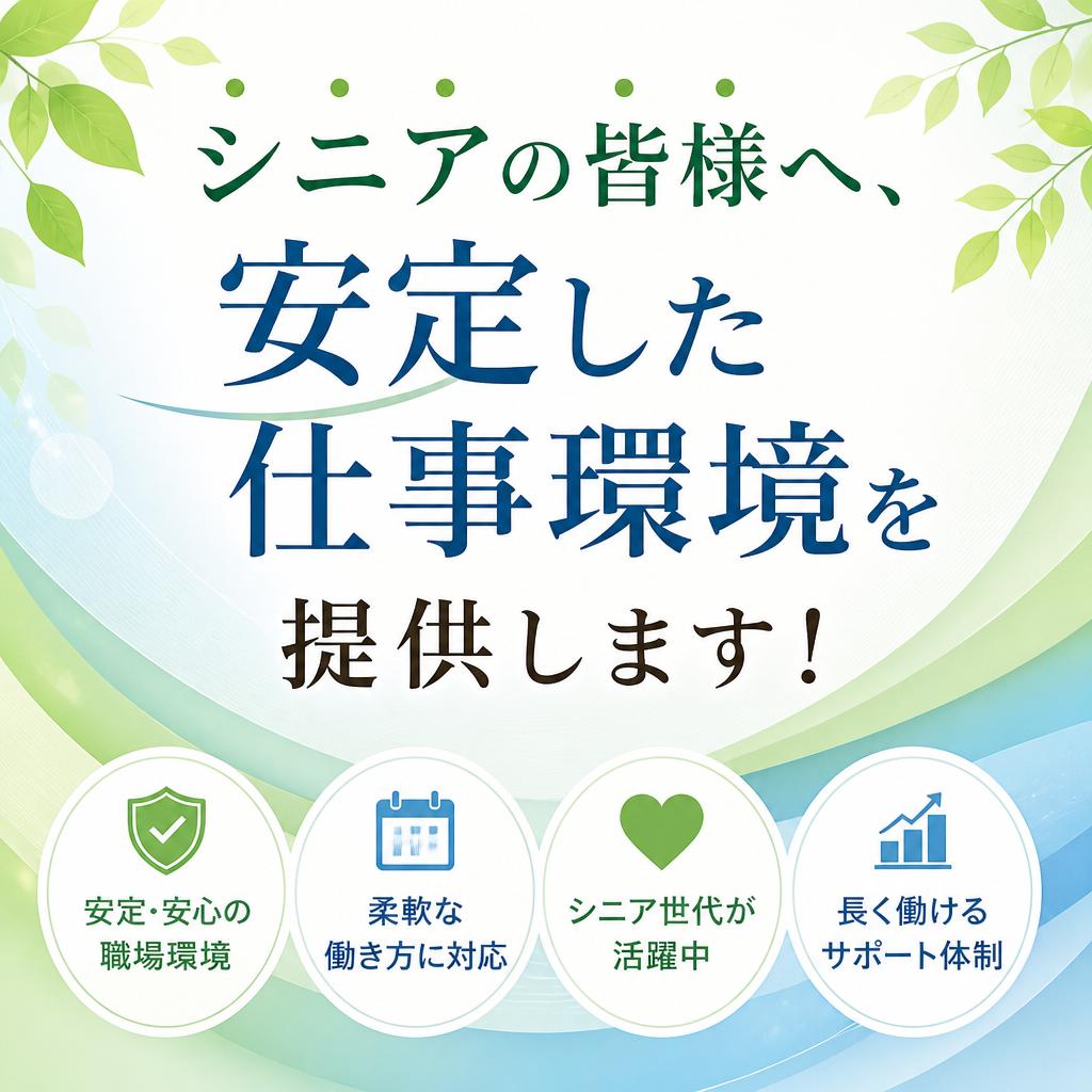 シニアの皆様へ、安定した仕事環境を提供します！