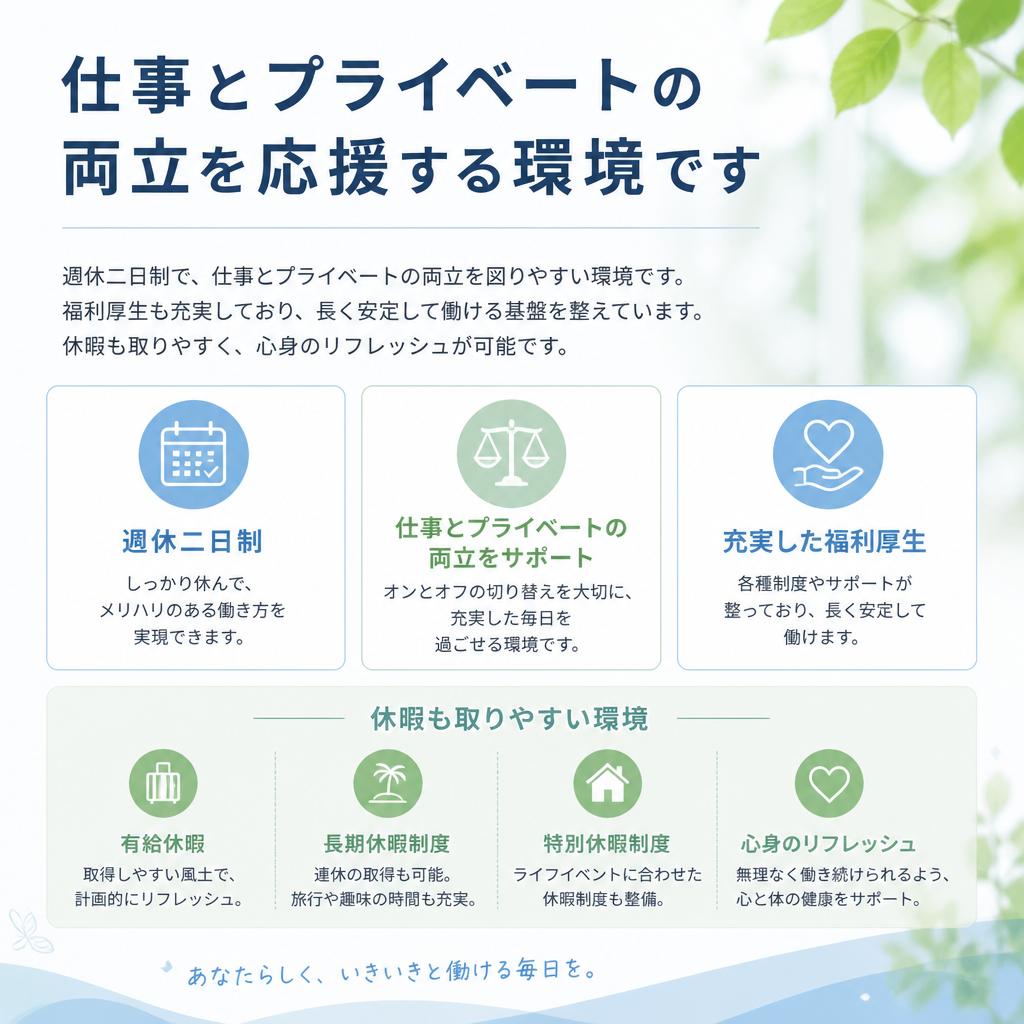 週休二日制でプライベートも充実