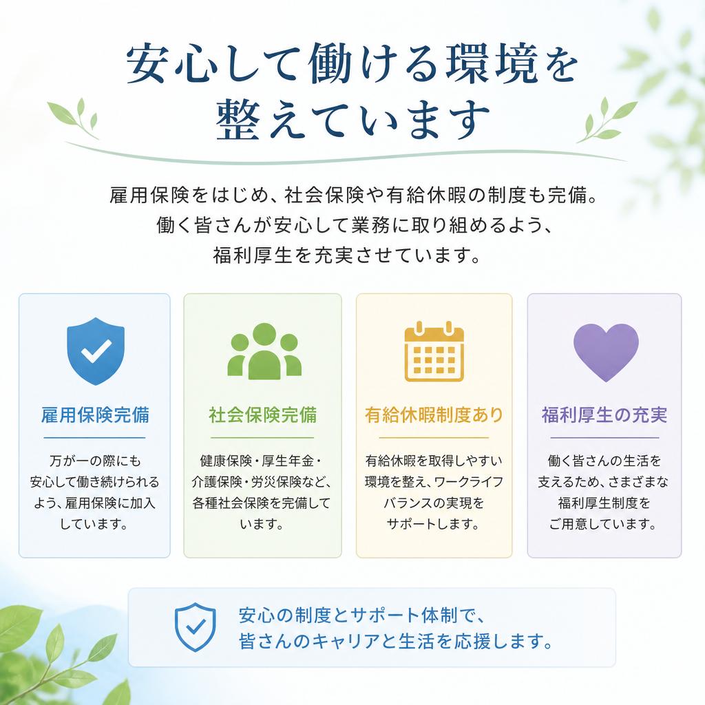 充実した福利厚生と雇用保険
