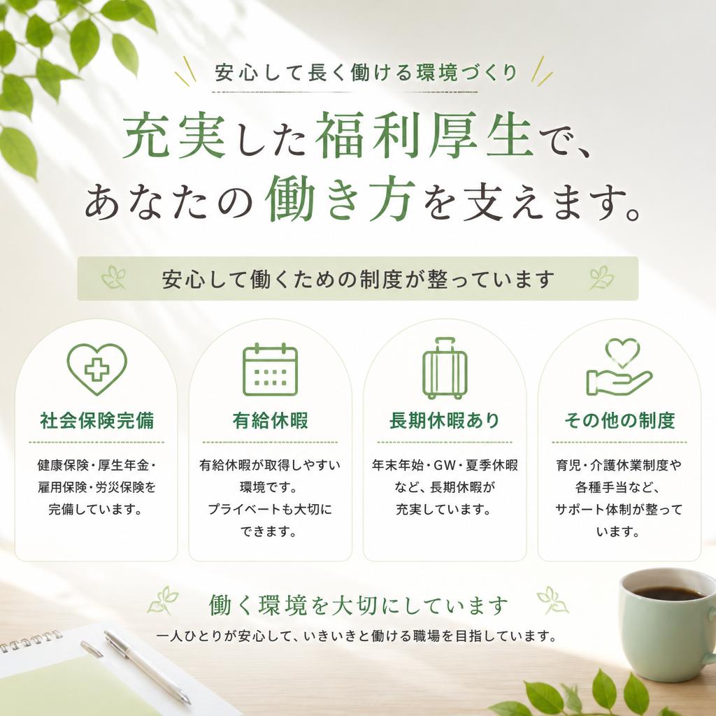 充実した福利厚生で安心して働ける